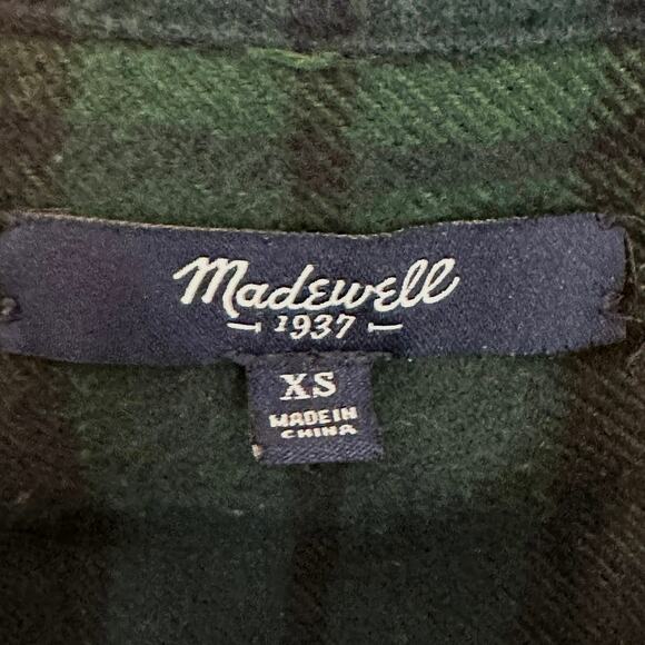 Madewell Flannel Oversized Boyshirt WMNS XS Green Plaid Button Up Long Sleeves - Picture 9 of 9